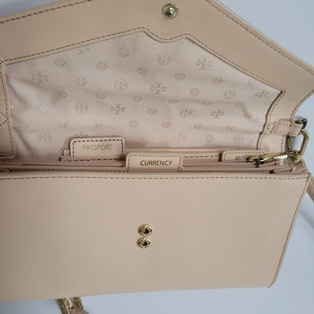 Chic Tory Burch Beige Envelope Robinson Crossbody Bag Clutch - Picture 9 of 15